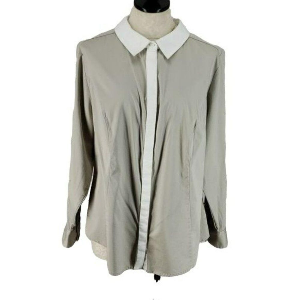 Lane Bryant Women's Long Sleeve Grey Color Block Button Down Shirt Size 20